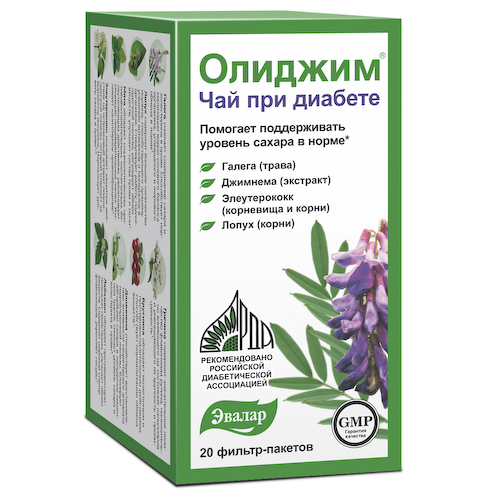 Чай олиджим при диабете от Эвалар, 20 фильтр-пакетов #1