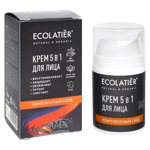 Крем для лица мужской Комплексный уход 5 в 1 , 50 мл, Ecolatier #1