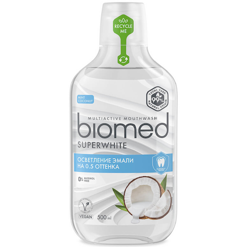 Комплексный натуральный ополаскиватель для полости рта «BIOMED ОТБЕЛИВАНИЕ С КОКОСОМ», 500 мл, Biomed #1