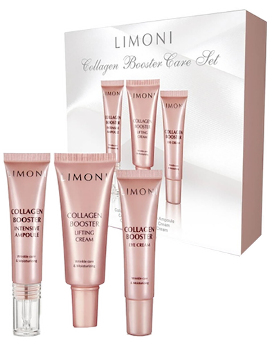 Набор с морским коллагеном Collagen Booster (интенсивно увлажняющая сыворотка, 15 мл+Крем для лица, 25 мл+Крем для век и кожи вокруг глаз, 15 мл, LIMONI #1