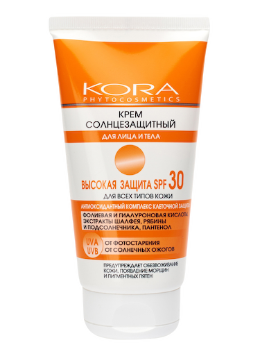 Крем солнцезащитный  для лица и тела  высокая защита SPF 30, 150 мл, Kora #1