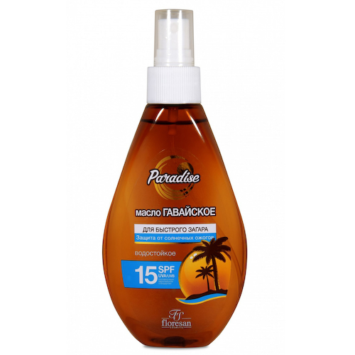 Масло для быстрого загара Гавайское водостойкое SPF15, Paradise, 160 мл, FLORESAN #1