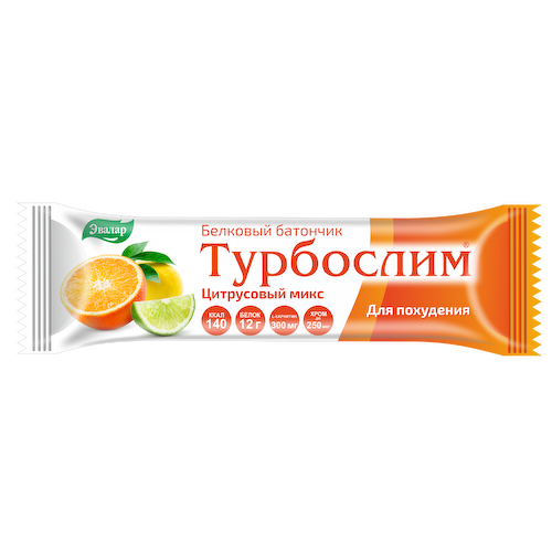 Турбослим батончик "цитрусовый микс" для контроля веса (белковый), 50 г, Эвалар #1