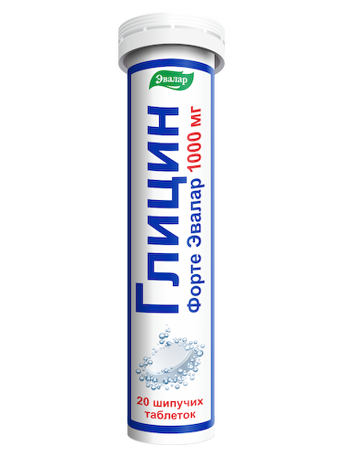 Глицин Форте, 1000 мг, 20 шипучих таблеток, туба, Эвалар #1