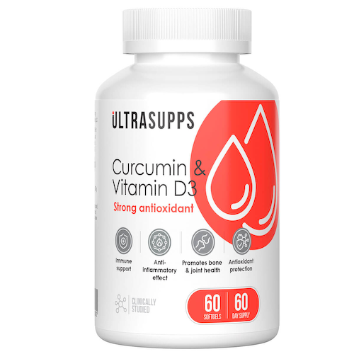 Куркумин и Витамин Д3, 60 капсул, Ultrasupps #1