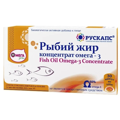 Рыбий жир, концентрат Омега-3, 500 мг, 30 капсул, КоролевФарм #1