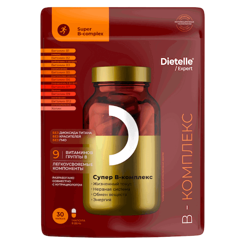 Супер В-комплекс, 30 капсул, Dietelle #1