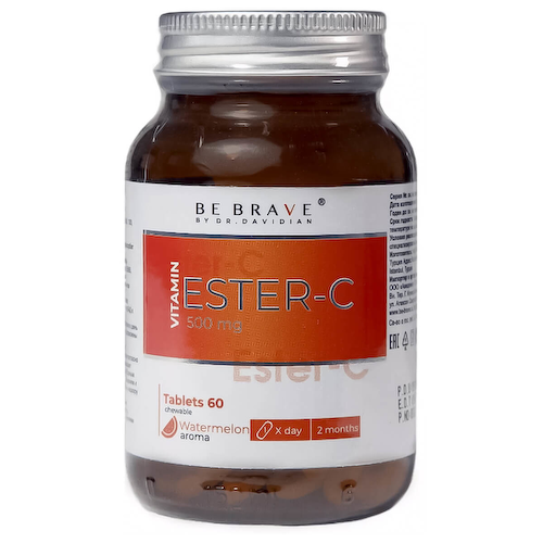 Витамин ESTER-C (Аскорбат кальция), 500мг, таблетки со вкусом арбуза, 60 шт, BE BRAVE #1