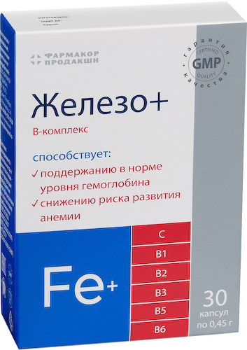 Железо+ B комплекс, 0.45 г*30 капсул, Фармакор #1