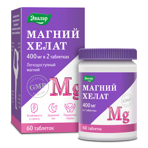 Магний хелат (400 мг в 2 шт), 60 таблеток от Эвалар #1