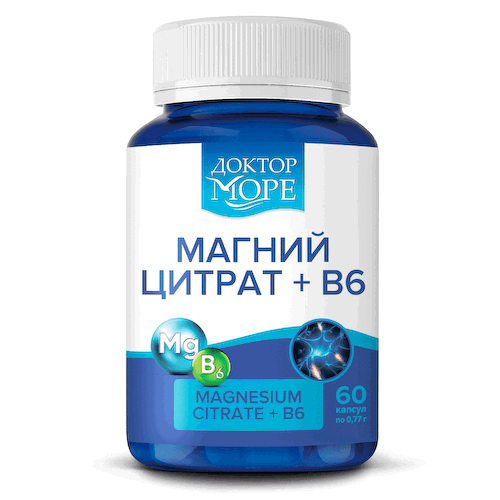 Магний цитрат + В6 оптимум, 60 капсул, Доктор Море #1