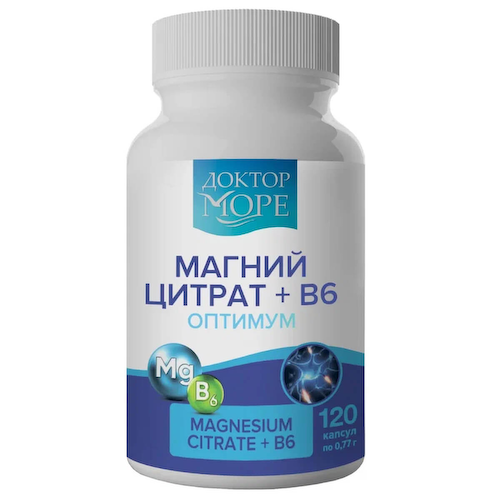 Магний цитрат + В6 оптимум, 120 капсул, Доктор Море #1