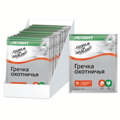 Гречка охотничья Худеем за неделю, 12 шт по 50 г, ЛЕОВИТ #1