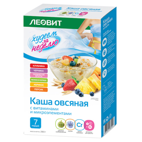 Каша овсяная Ассорти Худеем за неделю, 7 пакетов по 40 г, ЛЕОВИТ #1