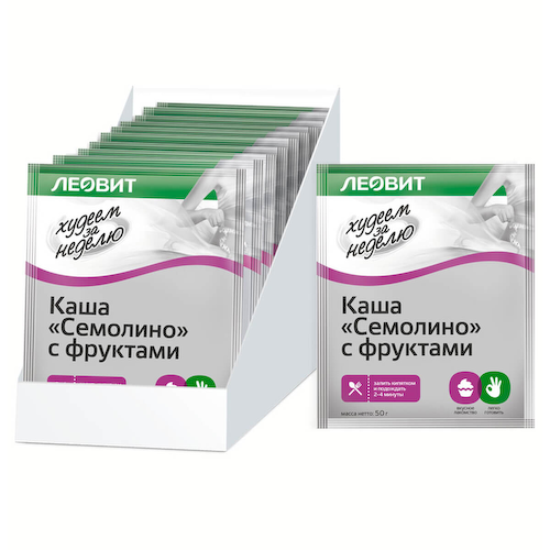 Каша Семолино с фруктами Худеем за неделю, 12 шт по 50 г, ЛЕОВИТ #1