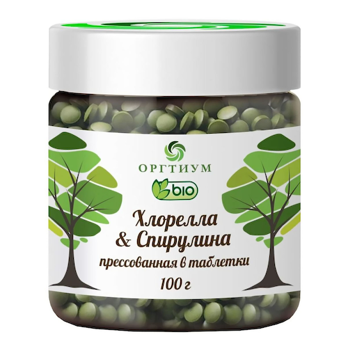 Хлорелла и Спирулина прессованная в таблетках, 100 г, Оргтиум #1