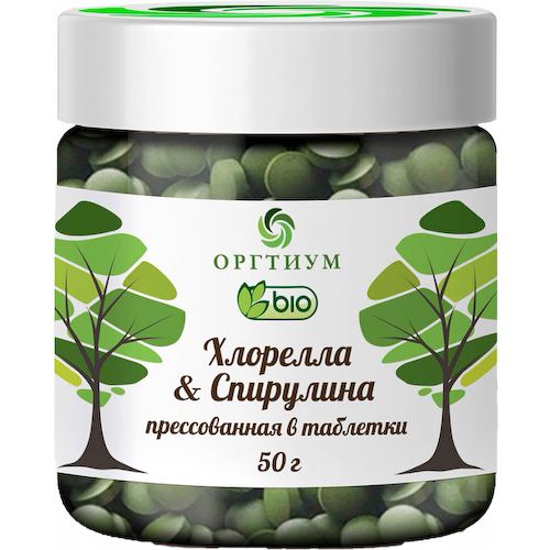 Хлорелла Спирулина прессованная в таблетках, 50 г, Оргтиум #1