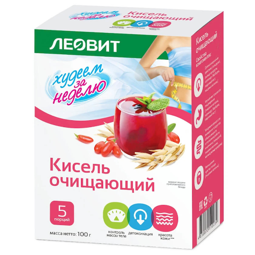 Кисель Очищающий Худеем за неделю, 5 пакетов по 20 г, ЛЕОВИТ #1