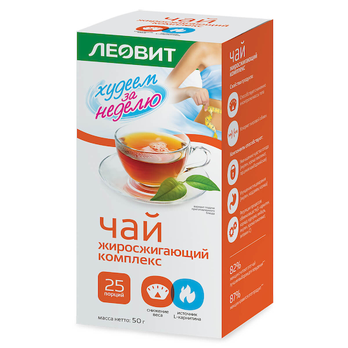 Чай (жиросжигающий комплекс) Худеем за неделю, 25 пакетов по 2 г, ЛЕОВИТ #1