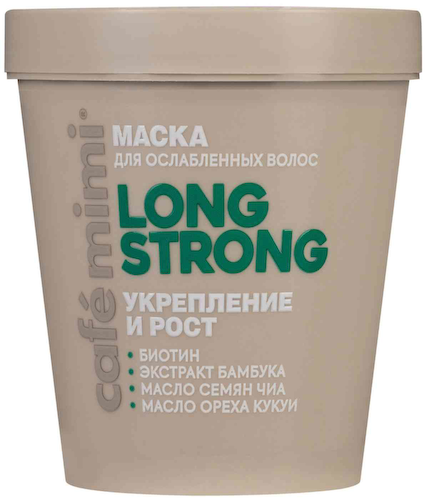 Маска для ослабленных волос Cafe mimi Long Strong Укрепление и рост #1