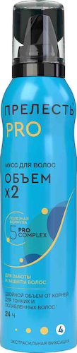 Мусс для волос Прелесть Pro Объем x2 экстрасильная фиксация #1