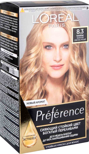 Краска для волос L'Oreal Paris Preference 8.3. Канны Золотой Светло-русый #1