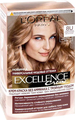 Крем-краска для волос без аммиака L'Oreal Paris Excellence creme с тройным уходом 8U светло-русый #1