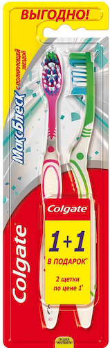 Зубная щетка средней жесткости Colgate Макс блеск 1+1 #1