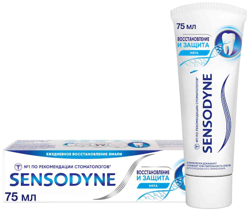 Зубная паста для чувствительных зубов Sensodyne Восстановление и защита мята #1