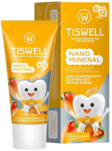 Зубная паста для правильного созревания эмали зубов детская Tiswell Nano Mineral тропическое манго с 6 до 12 лет #1