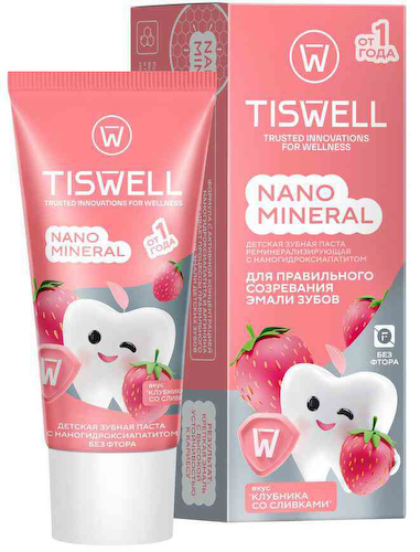 Зубная паста для правильного созревания эмали зубов детская Tiswell Nano Mineral клубника со сливками от 1 года #1
