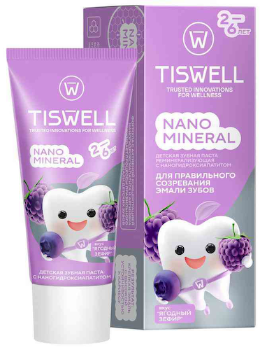 Зубная паста для правильного созревания эмали зубов детская Tiswell Nano Mineral ягодный зефир с 2 до 6 лет #1