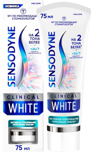 Зубная паста Sensodyne Clinical White активное отбеливание и укрепление эмали #1