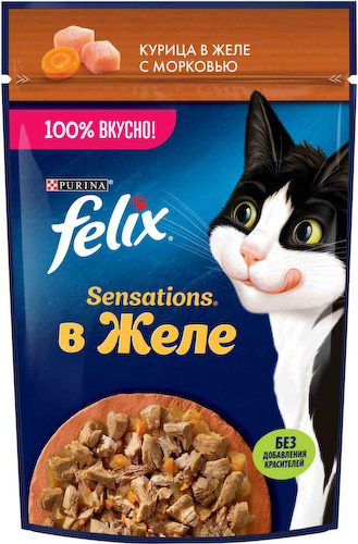 Влажный корм для кошек Felix Sensations курица-морковь в желе #1