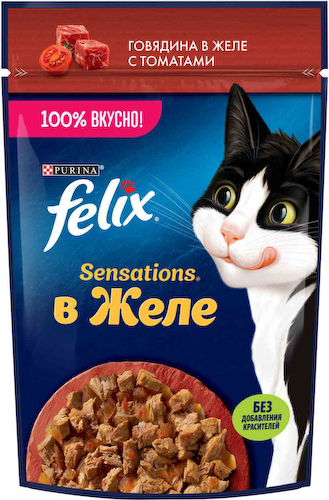 Влажный корм для кошек Felix Sensations говядина-томаты в желе #1