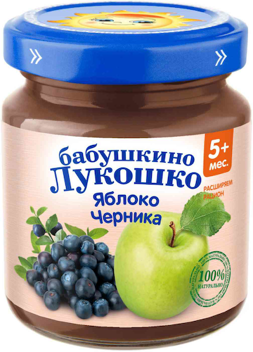 Пюре Бабушкино Лукошко Яблоко, черника, с 5 месяцев #1
