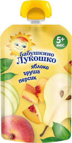 Пюре Бабушкино Лукошко Яблоко, груша, персик, с 5 месяцев #1