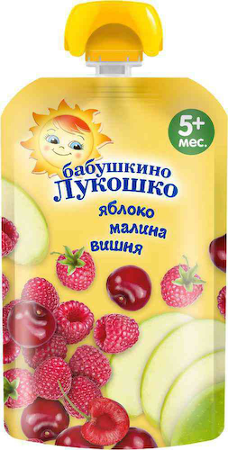 Пюре Бабушкино Лукошко Яблоко, малина, вишня, с 5 месяцев #1