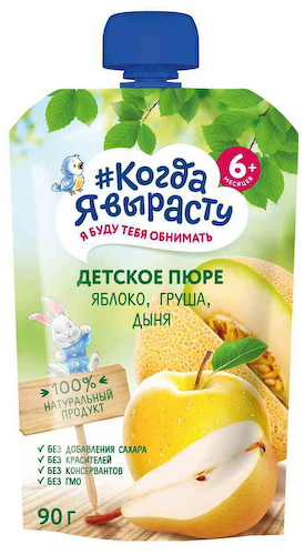 Пюре Когда я вырасту Яблоко, груша, дыня, с 6 месяцев #1