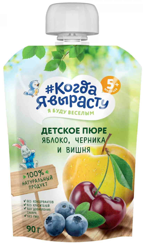 Пюре Когда я вырасту яблоко-черника-вишня с 5 месяцев #1