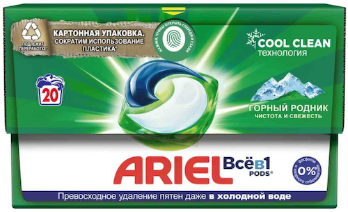 Капсулы для стирки белого белья Ariel Все в 1 Pods Cool Clean Горный родник #1