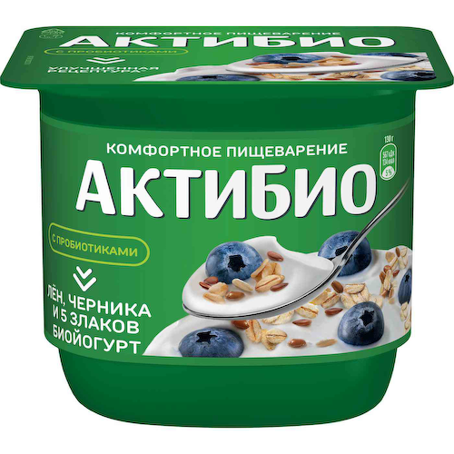 Биойогурт Актибио черника, 5 злаков, лен 3% #1