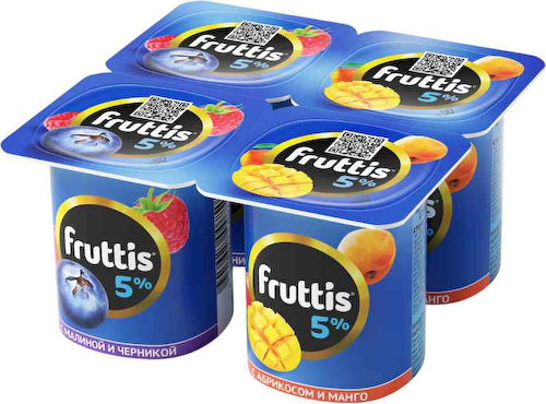 Продукт йогуртный Сливочное лакомство Fruttis в ассортименте: Абрикос-манго, Малина-черника 5% #1