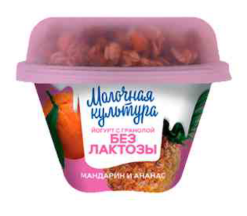 Йогурт Молочная культура с мандарином и ананасом и смесью зерновой запечённой Гранола с изюмом без лактозы 2,7-3,5% #1