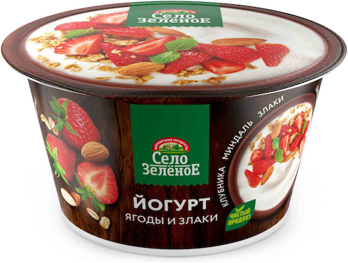 Йогурт Село Зелёное Фермерский завтрак клубника-миндаль-злаки 3,2% #1