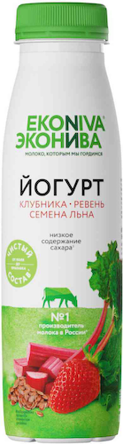 Йогурт питьевой Эконива c клубникой, ревенем и семенами льна 2,5% #1