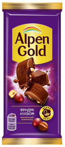 Шоколад молочный Alpen Gold Фундук и изюм #1