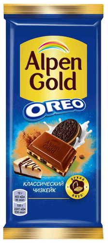Шоколад молочный Alpen Gold Классический Чизкейк с добавлением сухого сыра и кусочками печенья Орео #1