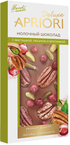 Шоколад молочный Априори с фисташкой пеканом и брусникой #1