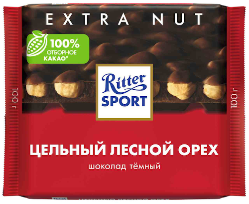 Шоколад тёмный Ritter Sport Extra Nut Цельный лесной орех #1